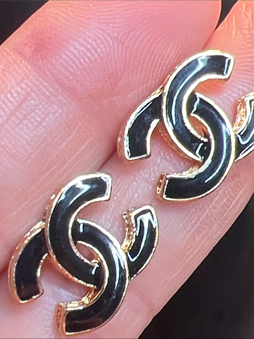 GOLD AND BLACK INTERLOCKING C EARRINGS